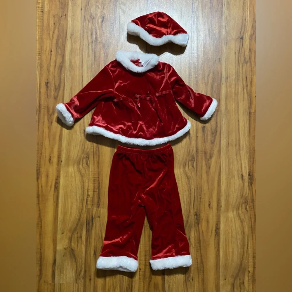 Rose Cottage Baby Girl Holiday Christmas Top & Pants Set W/Hat Size 12 Months